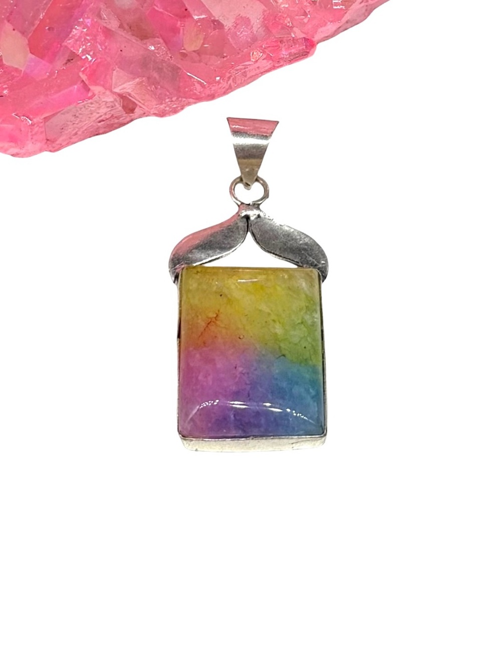 Rainbow Solar Quartz Necklace Pendant 925 Sterling Silver Overlay